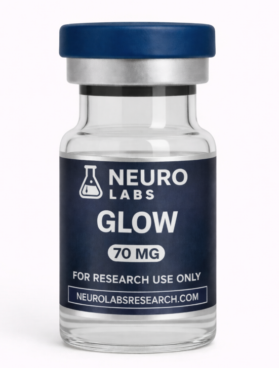 Glow 70mg research peptide vial high purity lyophilized powder laboratory use